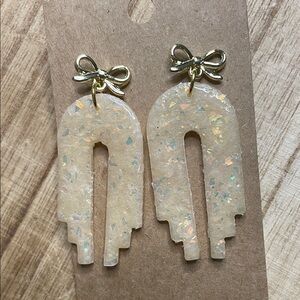 Gold Bow Cream Arch Earrings